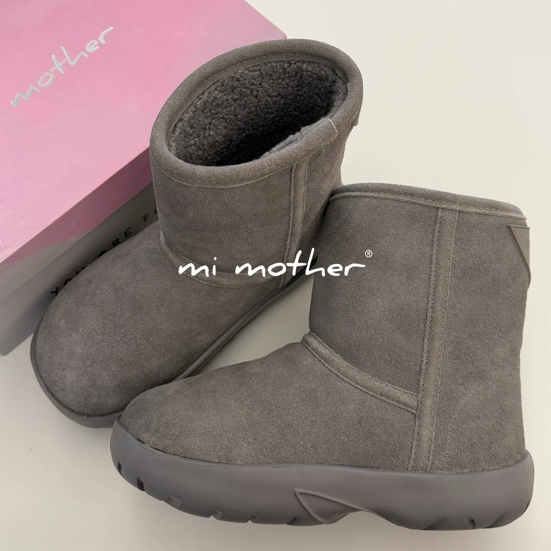 mi mother“水泥灰雪地靴”真皮 灰色雪地靴加厚保暖舒适冬季御寒鞋