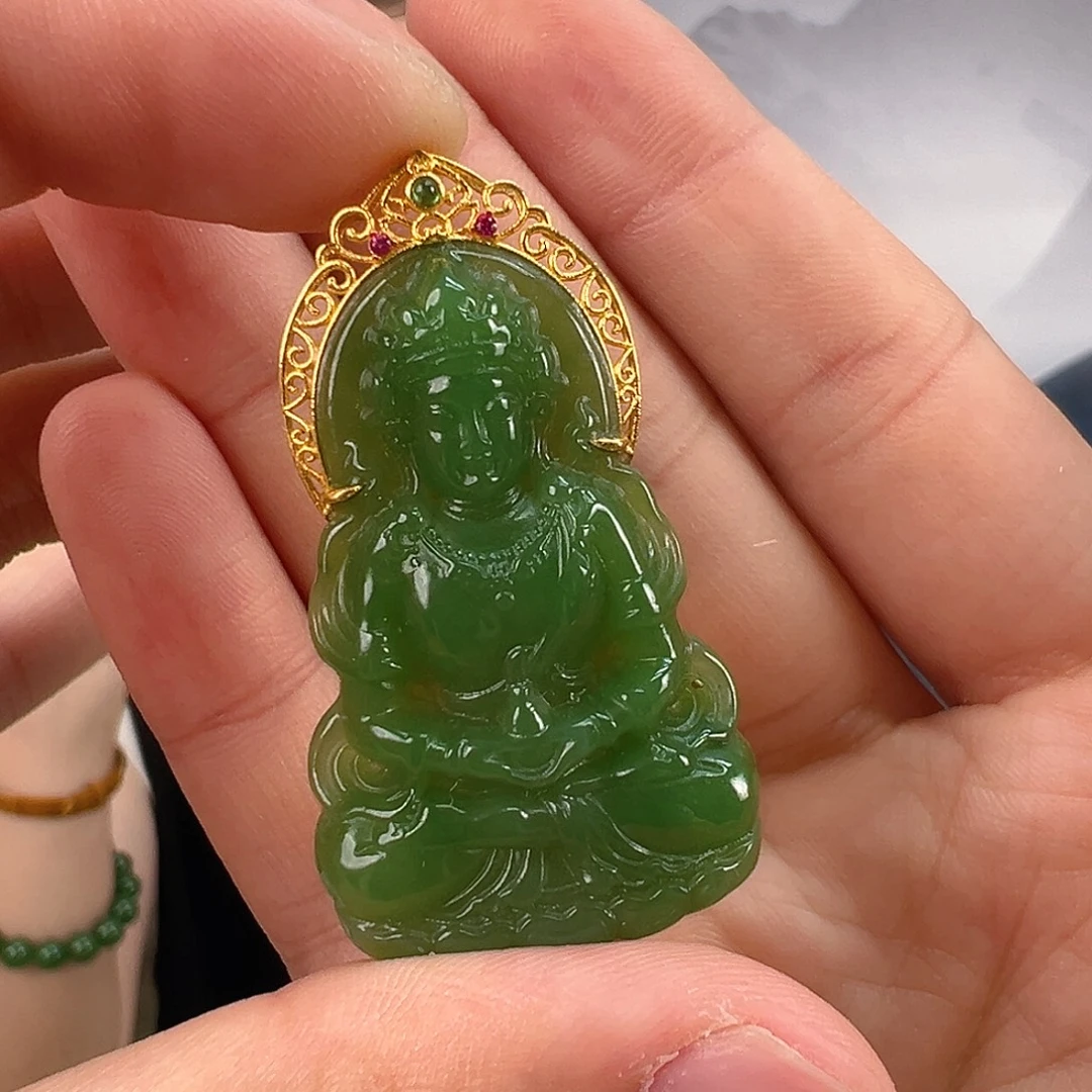 和田玉（碧玉）18K金镶嵌颈饰