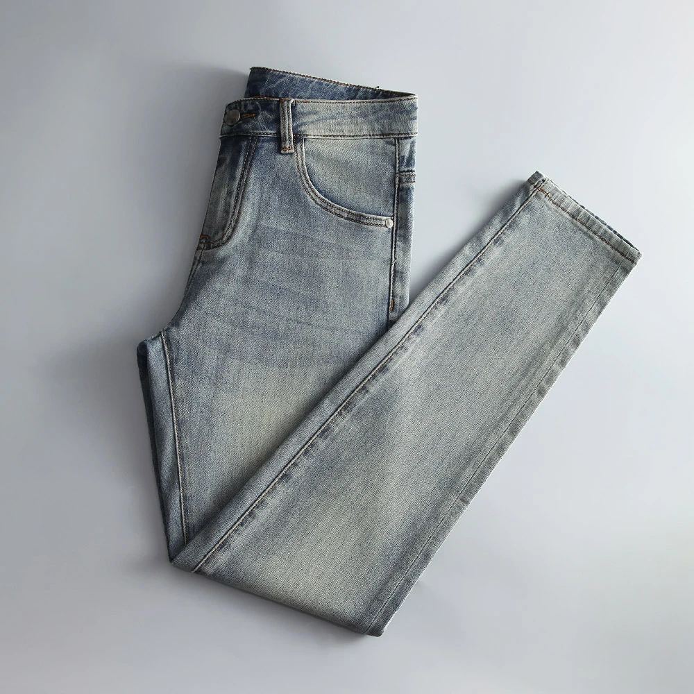 时尚牛仔裤男款高端2025夏季薄款复古浅色舒适修身弹力男装长裤