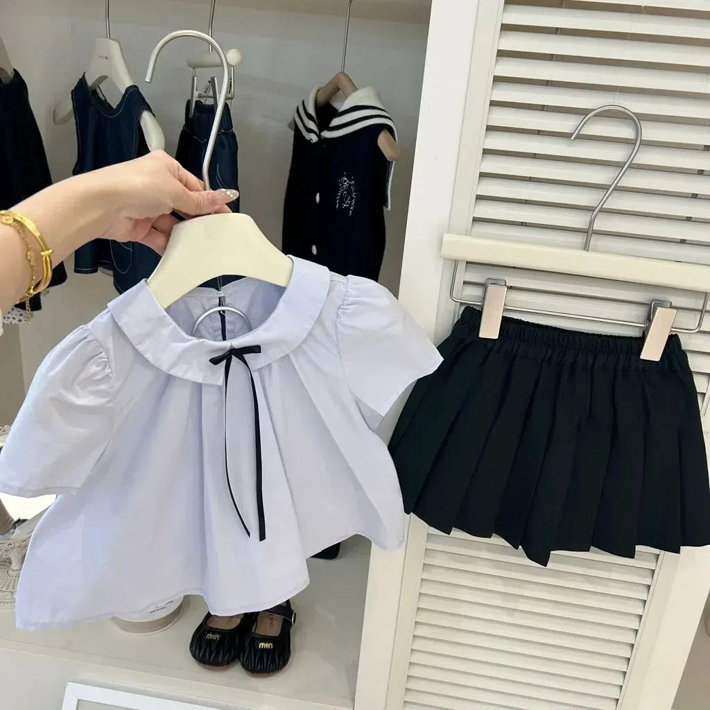 女宝宝2025夏季学院风舒适百褶裙套装女1童短袖衬衫两件套洋气潮5