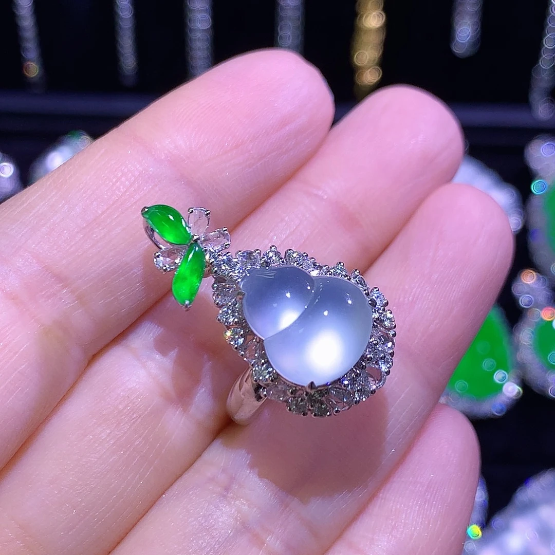 翡翠18K金镶嵌颈饰玻璃种极光葫芦两用款