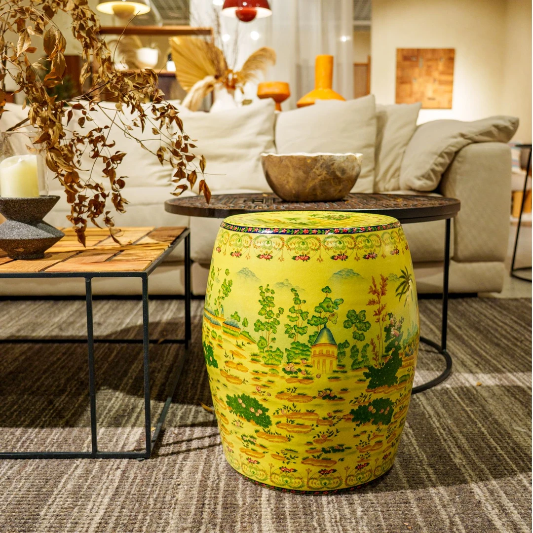 castilian/卡斯特兰欧美法中式高温陶瓷坐墩明黄色鼓凳落地摆件