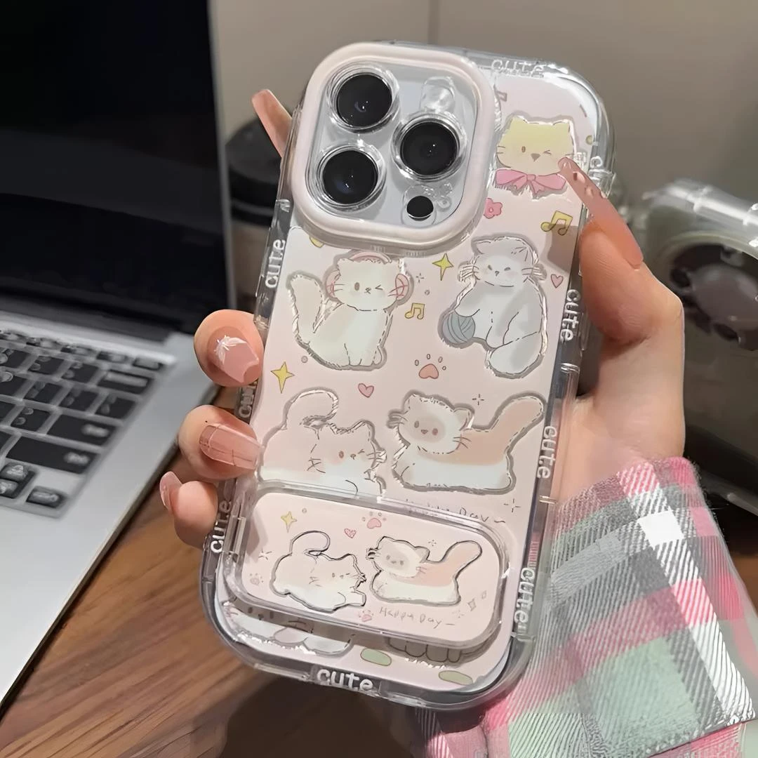 卡通小猫适用16promax手机壳新款iPhone15气囊防摔14保护套卡通13