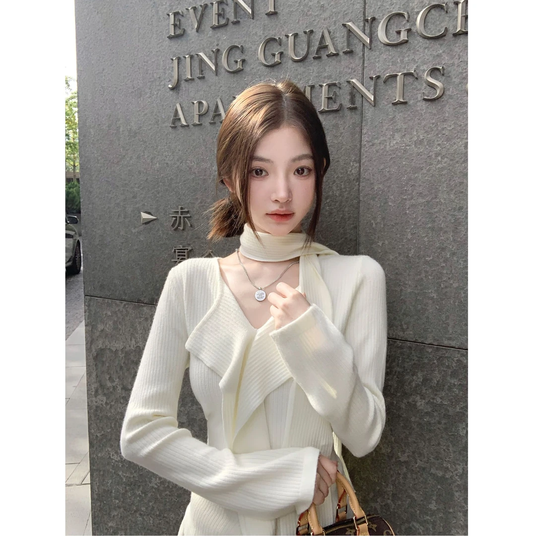 【淡颜天菜】温柔荷叶边系带修容显瘦打底毛衣修身收腰上衣配休闲裤