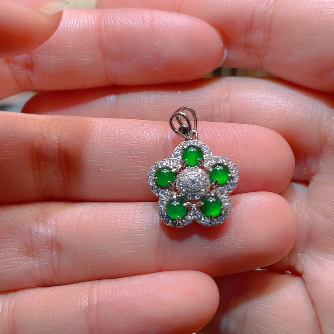 翡翠银S925镶嵌吊坠(不含链)