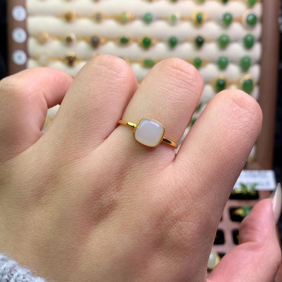 和田玉银S925镶嵌戒指