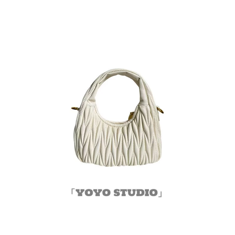 【YOYO真皮女包】经典时尚百搭褶皱手提斜挎包 9911-白色