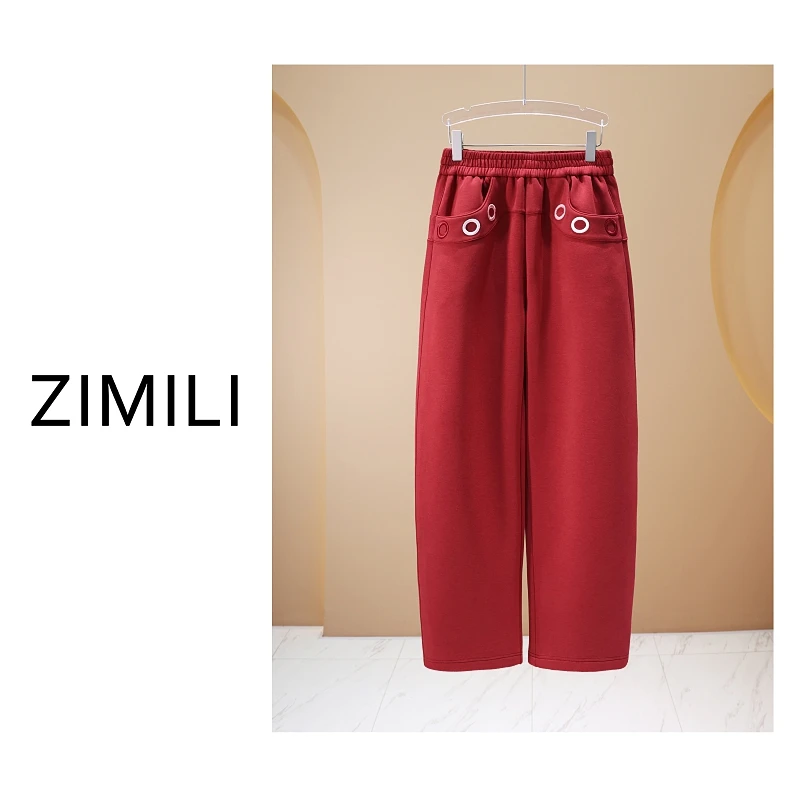 【亮哥欧货女装】冬季加绒《欧版镰刀裤型》安红色热暖绒长裤26935