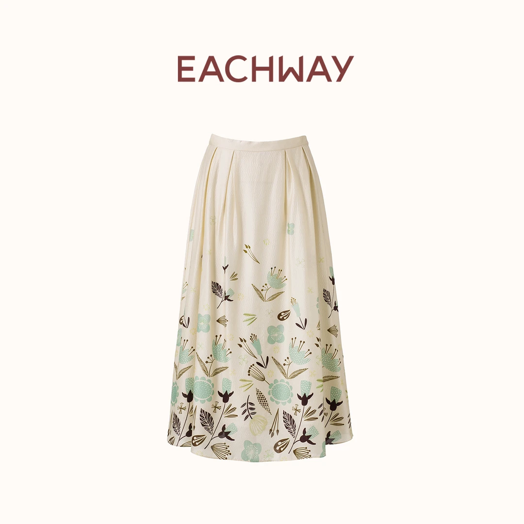 Eachway/艺之卉春夏印花真丝混纺A字飘逸半身裙EU21A02522