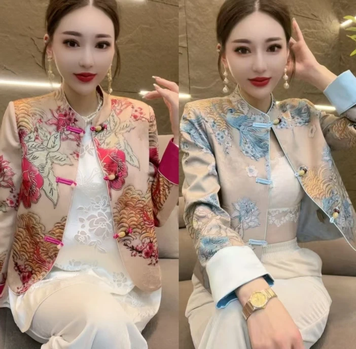 深圳南油乐总2699轻薄款早春新中式提花外套女装（凤穿牡丹国风）