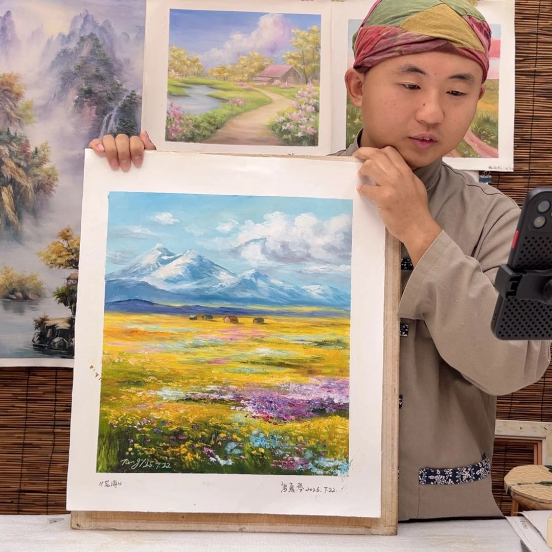 油画行路人小院绘画作品竞拍