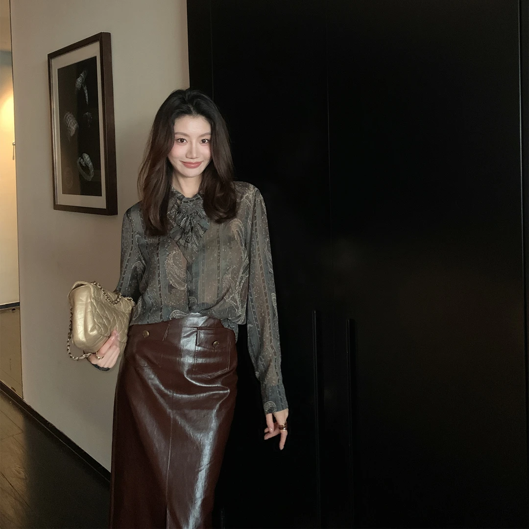 【ALONE SAVOR】龍喜儿暗里着迷 印花小衫长袖舒适衬衫J677