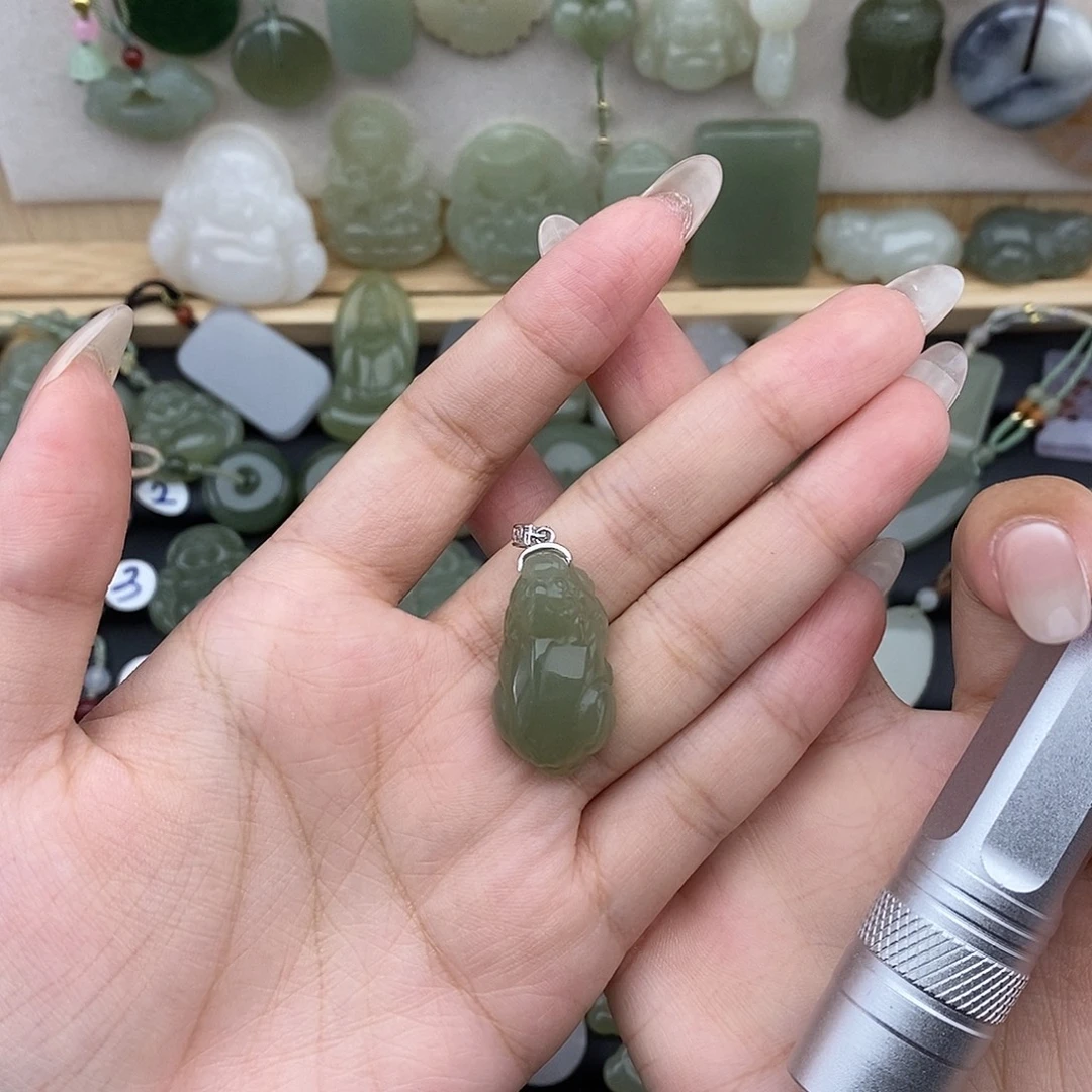 和田玉银S925镶嵌吊坠(不含链)