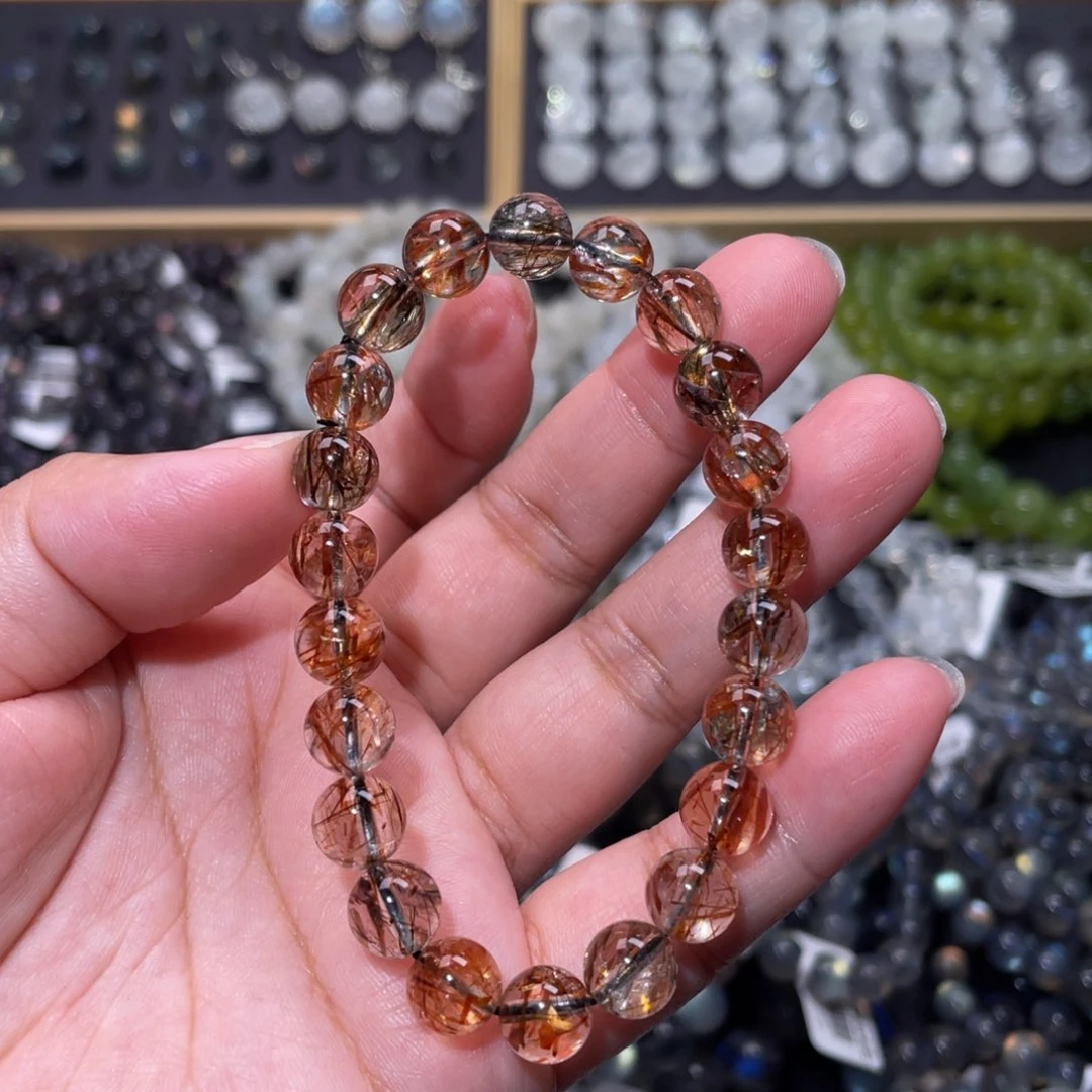 发晶手链未镶嵌巧***皮黑金超七手链8mm+