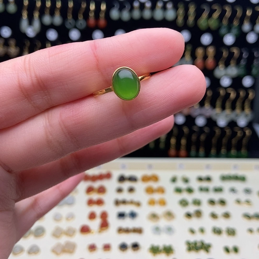 和田玉银S925镀金镶嵌耳饰