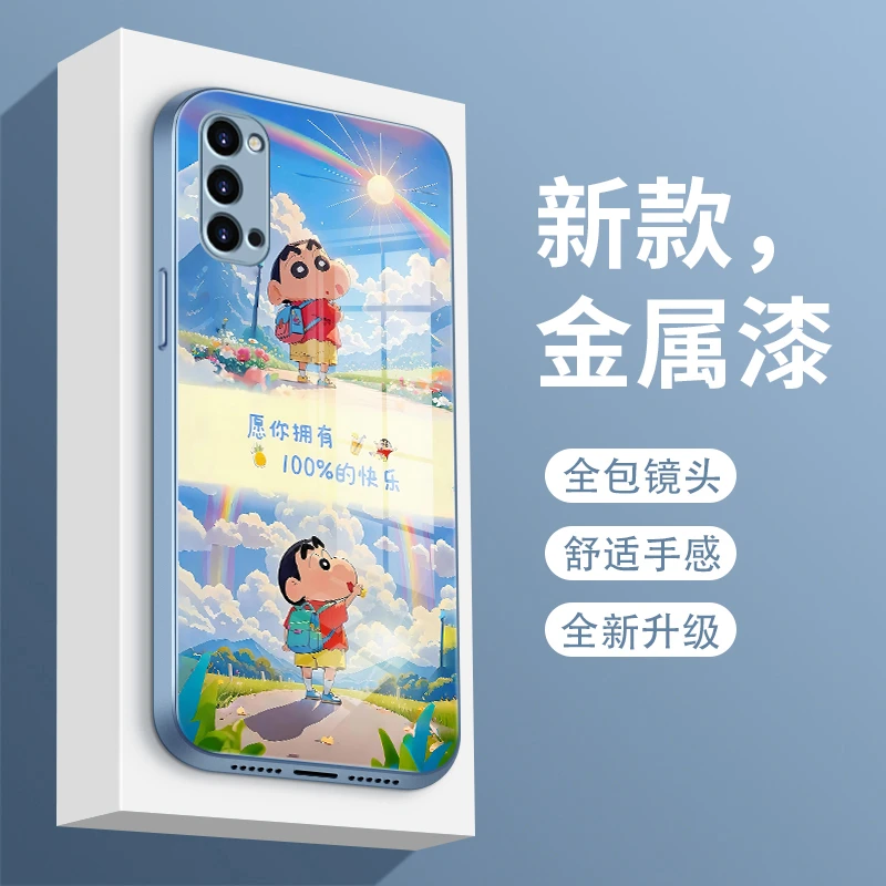 小新语录适用opporeno4手机壳Reno4pro卡通4se保护套reno3玻璃壳