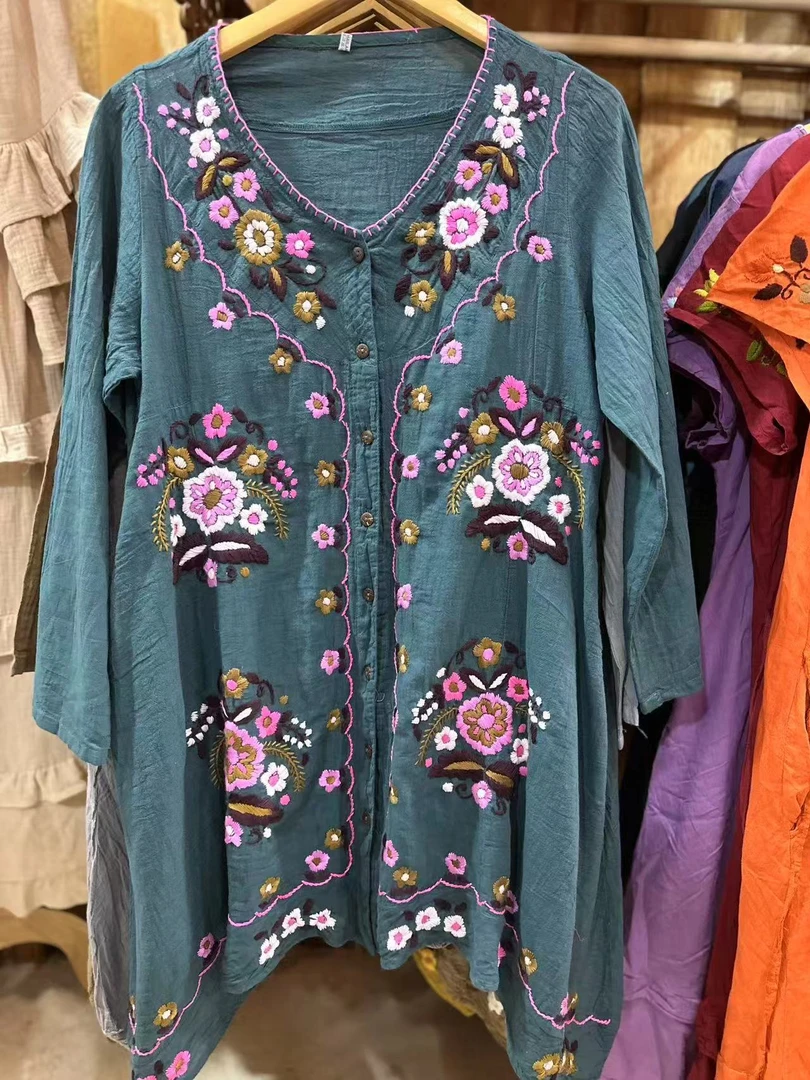 Taya泰国手工刺绣棉麻服饰长袖