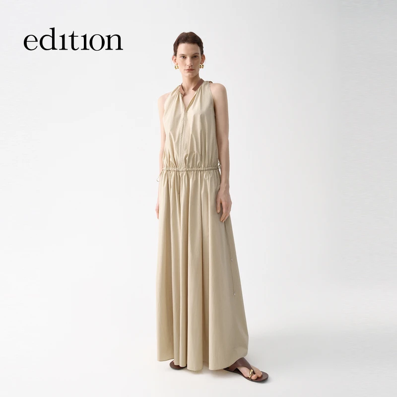 【商场同款】edition2025新款皮领削肩无袖连衣裙#EBE2DRS022