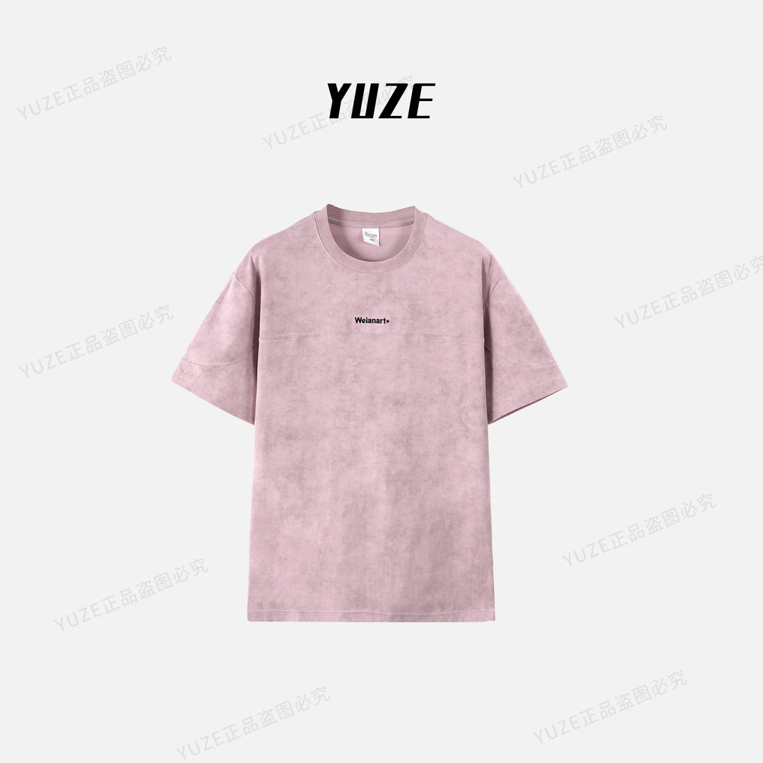 【YUZE】夏季潮流暗纹花布双面扎染短袖手工拼接重工刺绣T恤Z5933