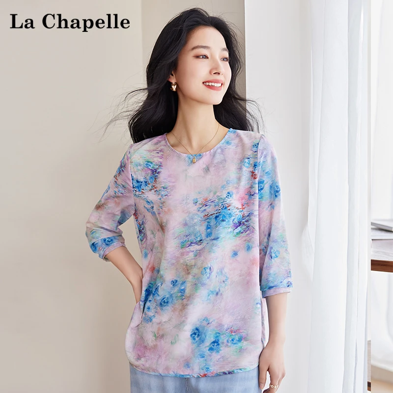 La Chapelle/拉夏贝尔高端复古桑蚕丝套头衬衣宽松百搭真丝小衫女