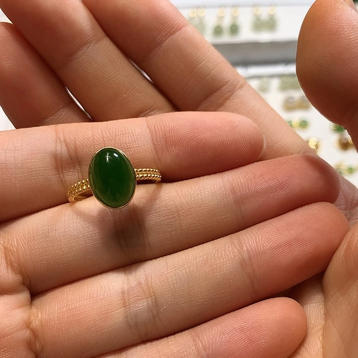 银S925镀金镶嵌戒指和田玉（碧玉）