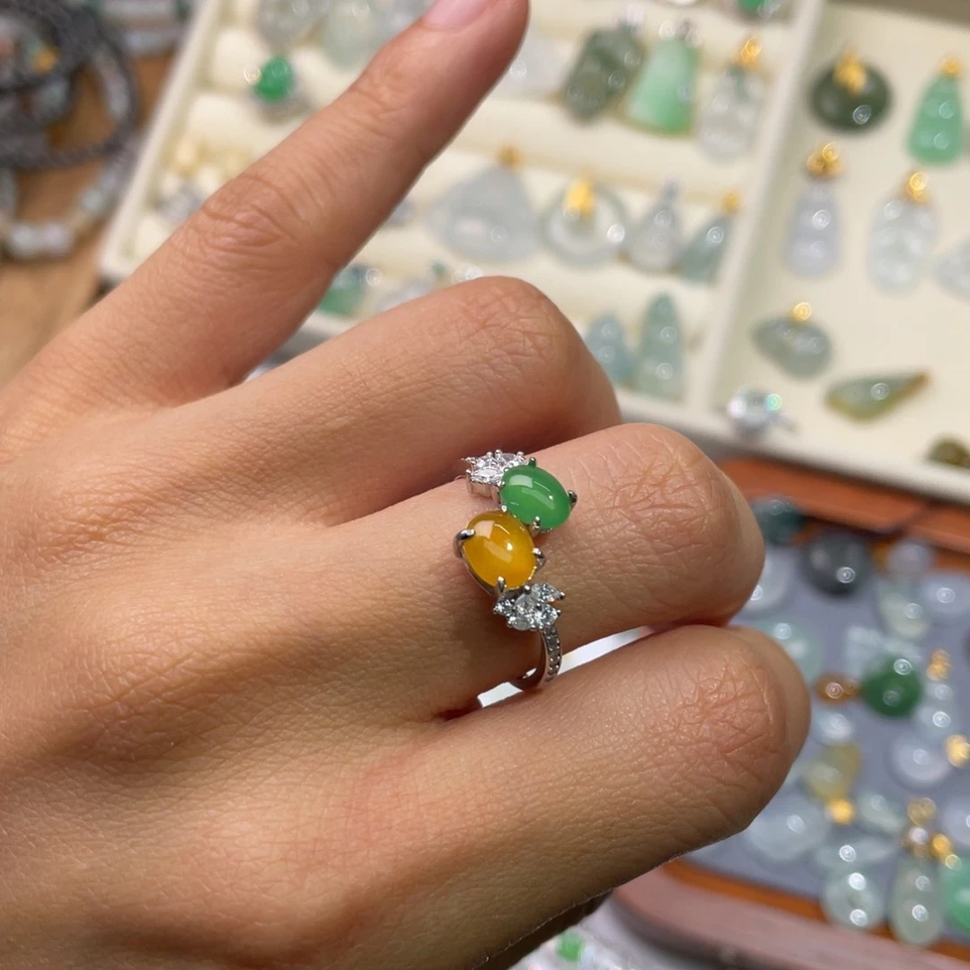 翡翠银S925镶嵌颈饰戒指33