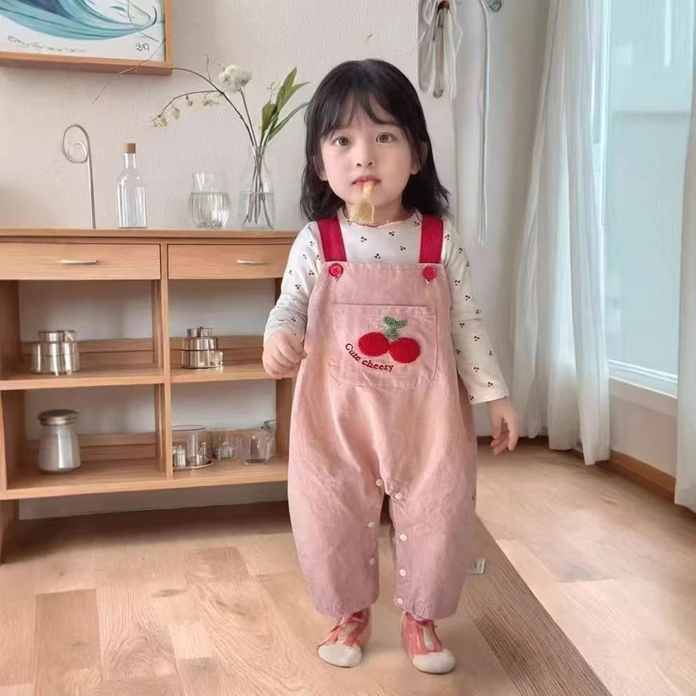 【软酱酱】女宝宝背带裤洋气韩版可爱女童小樱桃连体裤打底衫两件套