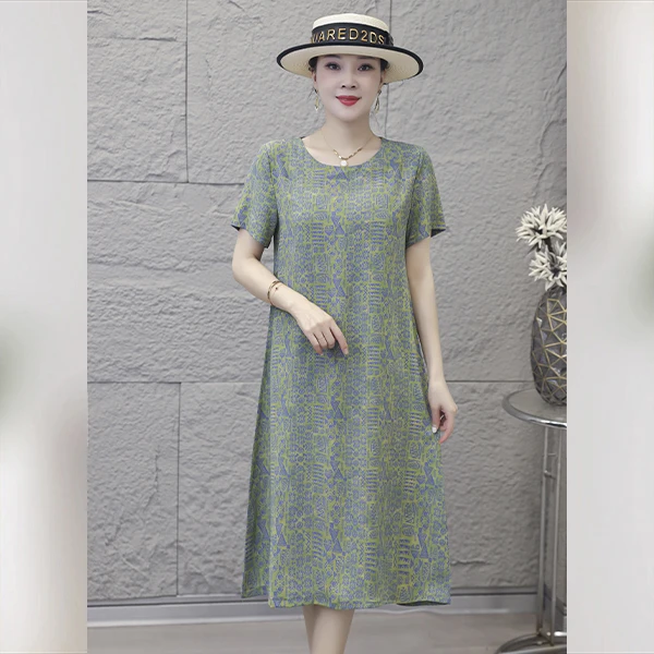 杭夏-1155夏季冰凉舒适时尚优雅妈妈装气质百搭减龄显瘦连衣裙