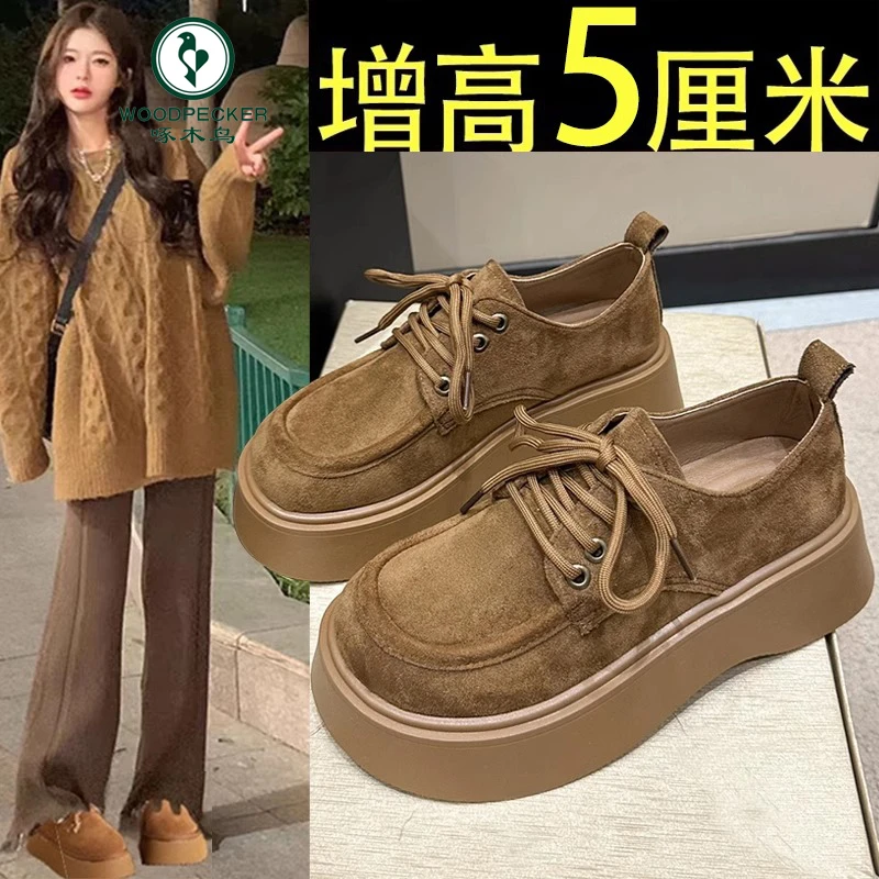 啄木鸟松糕厚底勃肯鞋女乐福鞋2025新款春秋季复古小个子增高单鞋
