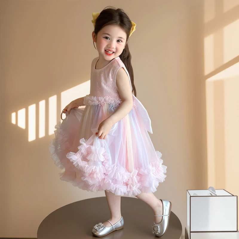 女童连衣裙夏季2025新款儿童公主裙洋气女孩蓬蓬女童小公主裙子