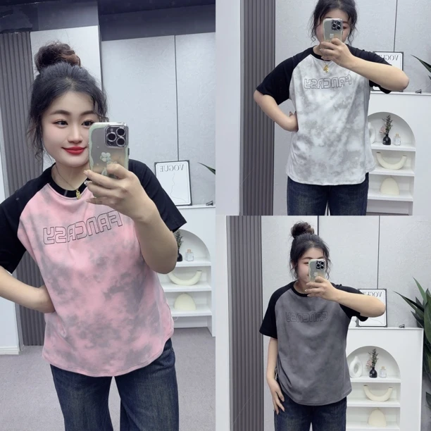 聪2506宽松短袖常规款ins显瘦设计感T恤打底印花