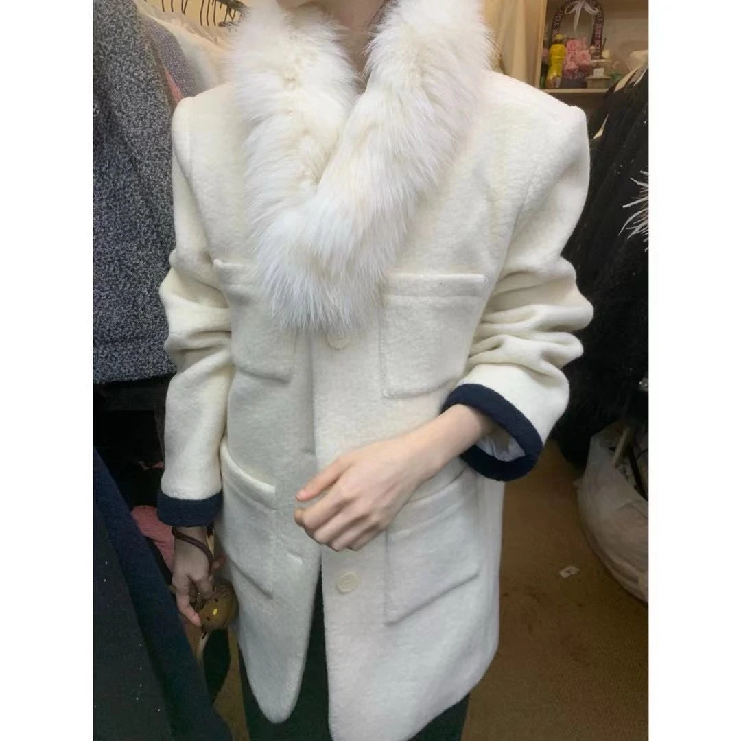 NICE圈圈、小香风中长款羽绒外套毛领可拆卸大衣A463