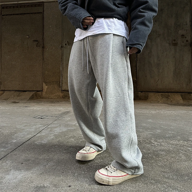 白鹤大人美式慵懒风男直筒宽松抽绳阔腿裤垂坠感女休闲百搭长裤子