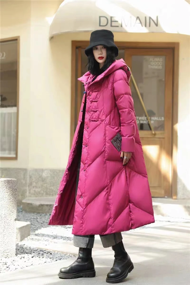 Y225新中式国风复古盘扣高贵修身款羽绒服白鸭绒加厚冬装外套