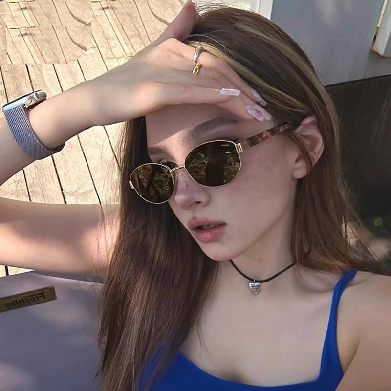 2025新款金属椭圆小框太阳镜拍照墨镜复古高级感潮流女士太阳眼镜