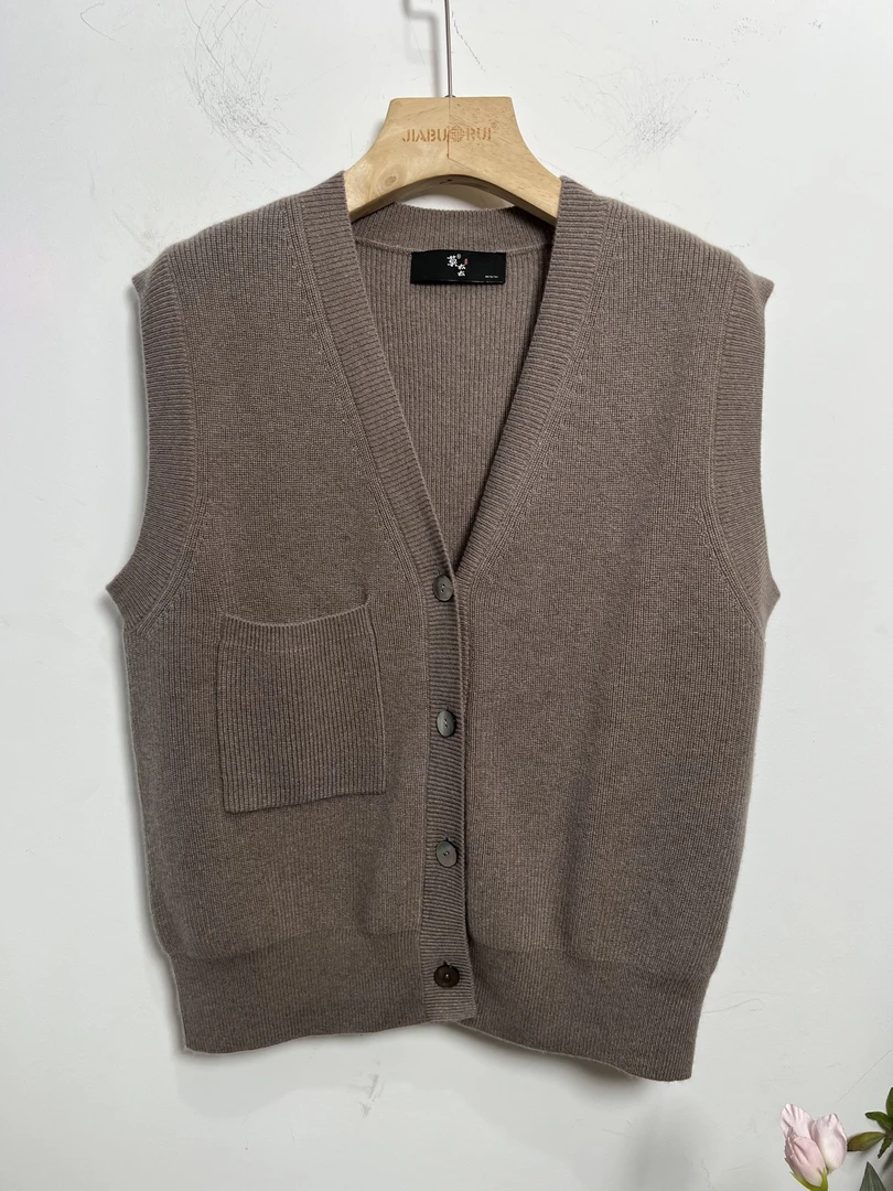 『绮梦』女款休闲百搭宽松简约针织V领无袖山羊绒开衫背心（MTT2807）