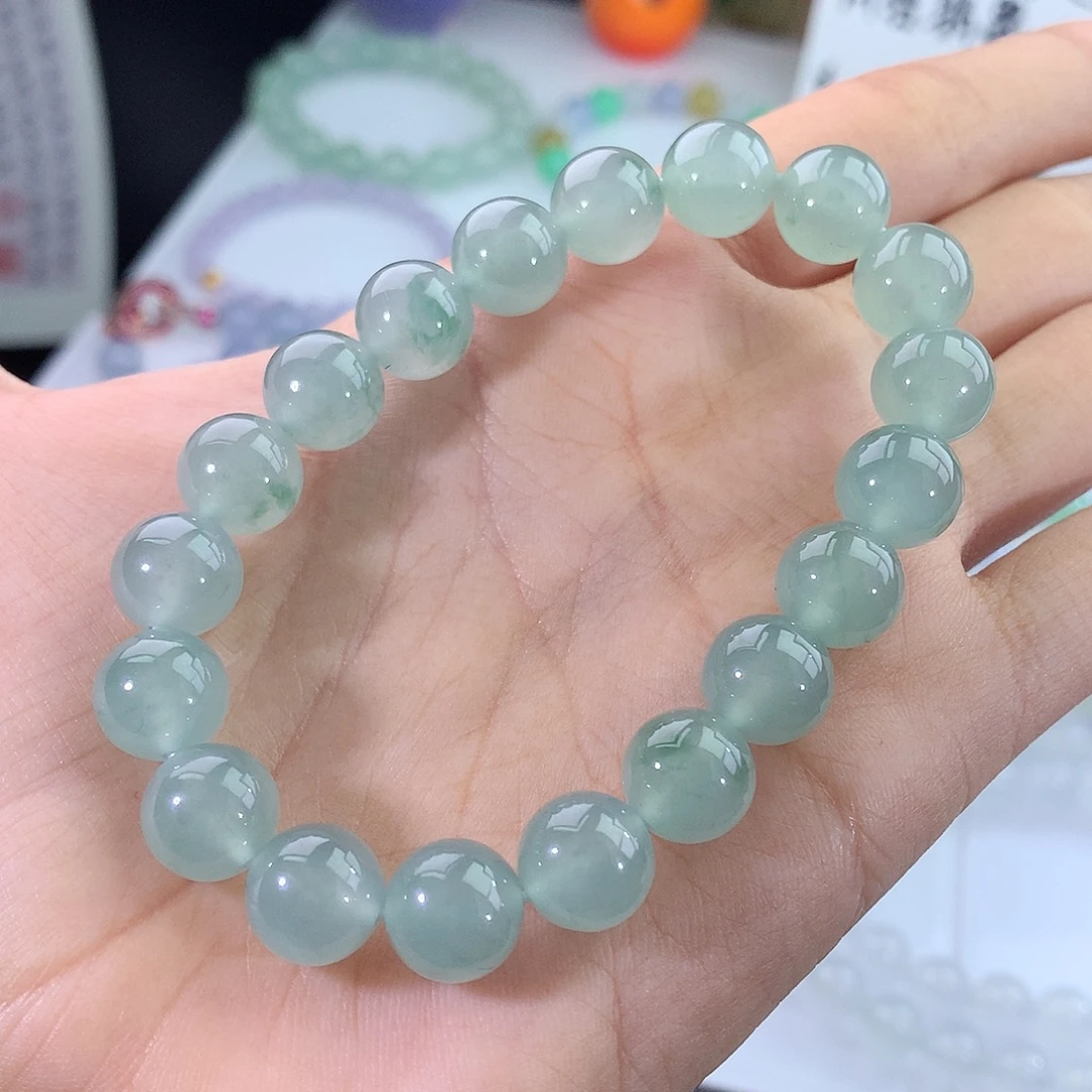未镶嵌手链翡翠翡翠冰种晴绿飘花手串