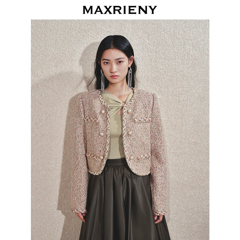 【商场同款】MAXRIENY千金小香风截短花纱外套24冬女装高级气质感