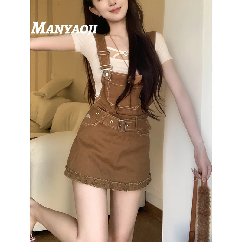 甜心蛋糕裙边牛仔背带裙女冬季新款高腰收腰显瘦减龄百搭裙裤