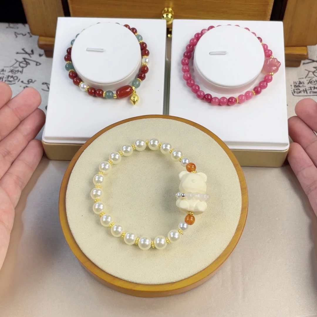 南红玛瑙手链银S925镀金镶嵌