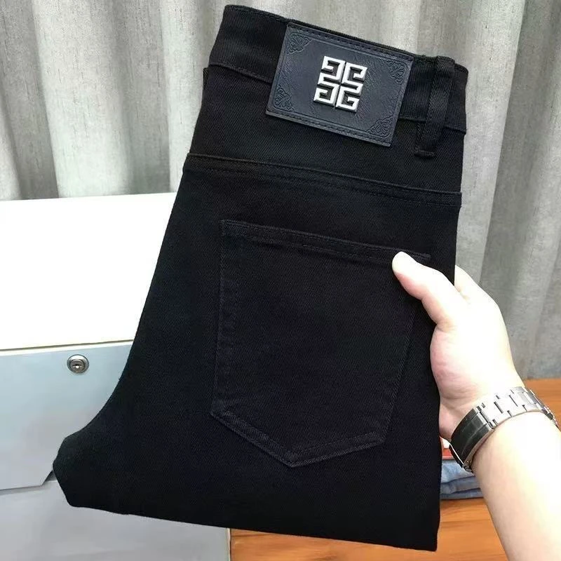 春夏新款黑色男士潮流牛仔裤修身小直筒轻奢弹力百搭男牛仔长裤子