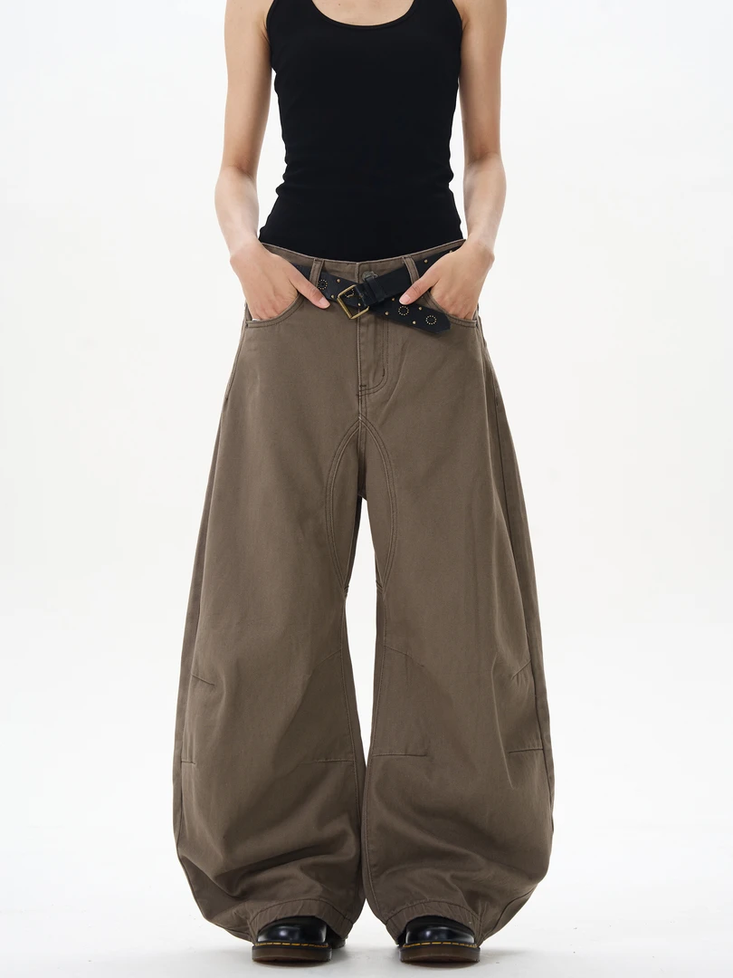 ISLAND美式复古弧形水洗弯刀牛仔裤男女设计感宽松阔腿垂感裤子潮