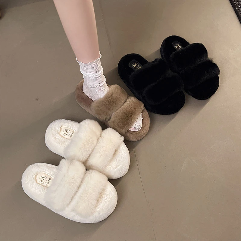 女士外穿网红厚底增高居家毛绒棉拖鞋2025年秋冬新款室外毛毛拖鞋