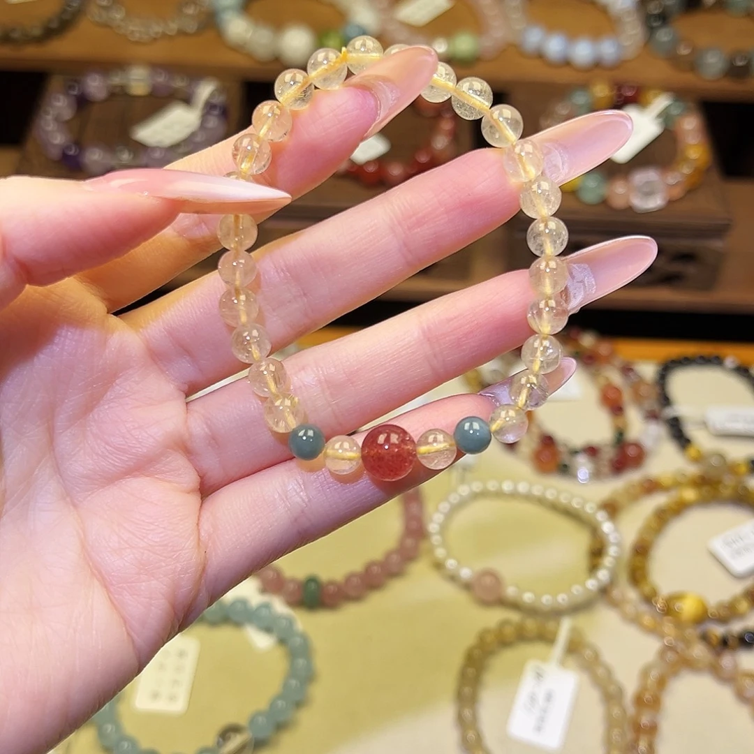 银S925镀金镶嵌水晶手串金发9401