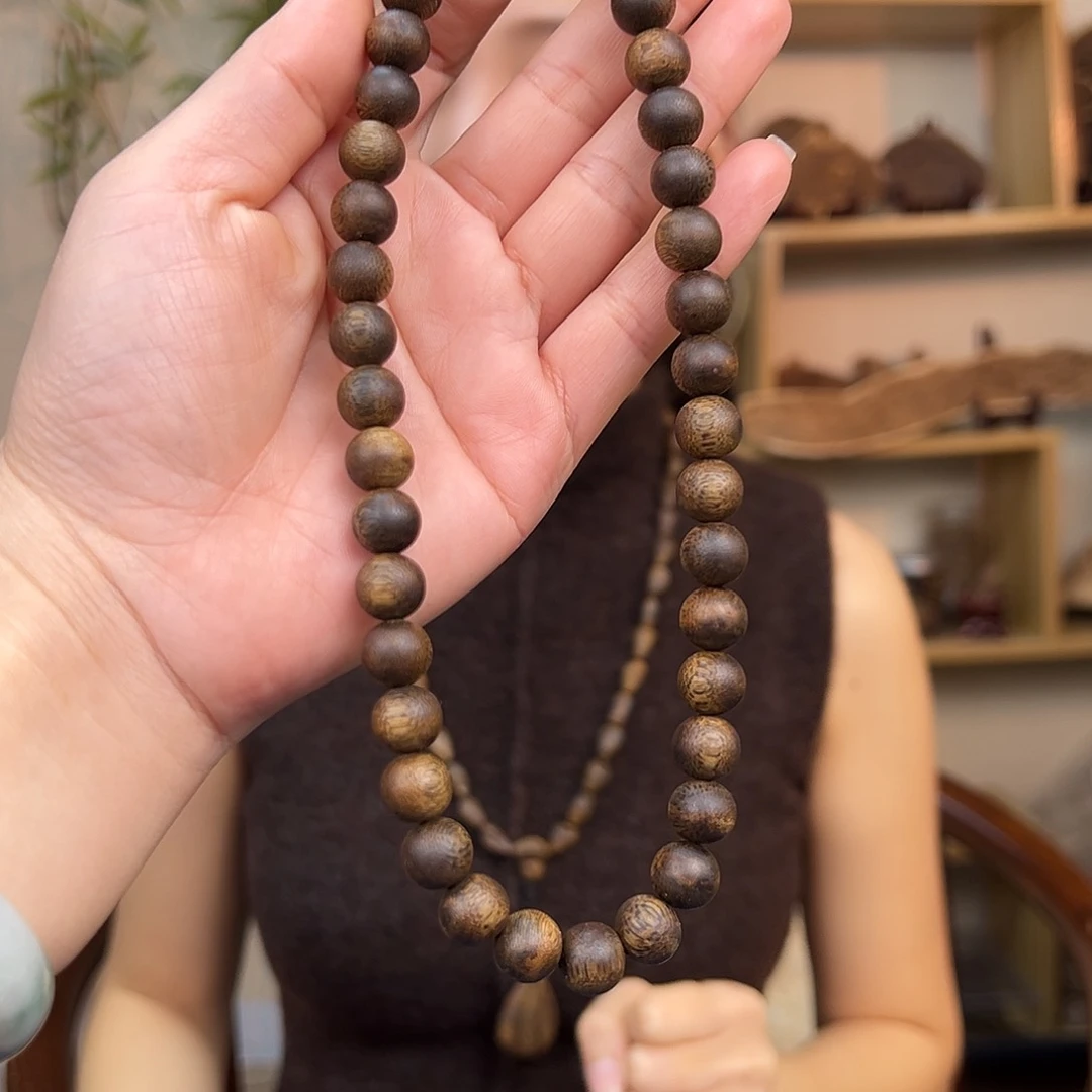 沉香手串莺歌绿奇楠张勺子圆珠双圈一条1.0