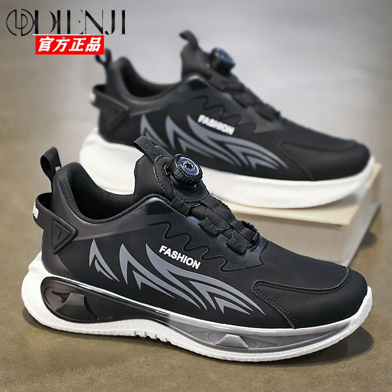 狄恩纪2025新款潮流百搭休闲跑步减震运动鞋男士旋转纽扣老爹鞋
