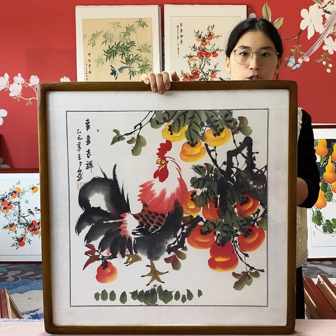 国画手写手绘带框包邮国画作品62✖️62