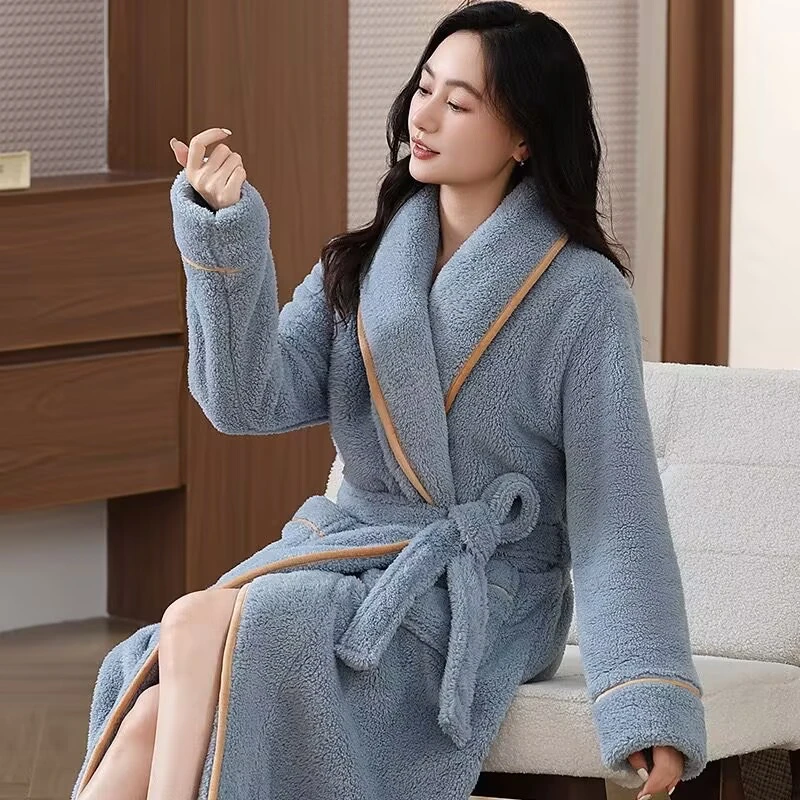 加厚珊瑚绒睡袍女冬季2025新款加绒长款浴袍法兰绒睡衣加大码浴衣