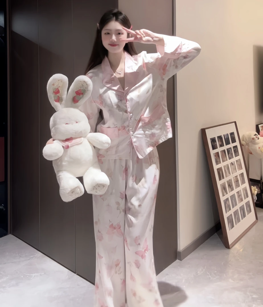 （花蝴蝶）春季精致蝴蝶气质温柔感睡衣女显白透气家居服套装可外穿