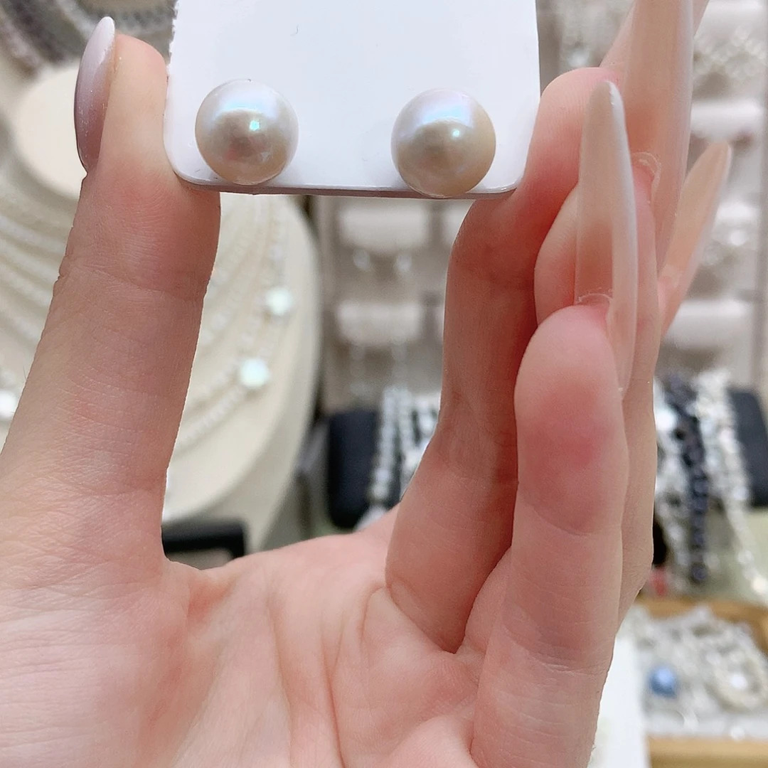 耳饰银S925镶嵌淡水珍珠